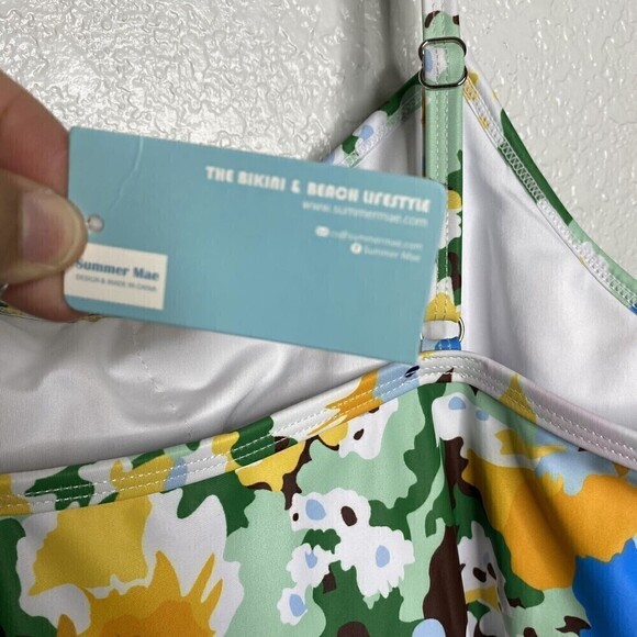 Summer Mae Women's Blue Pink Halter Tankini Swim Top Padded Bra Size Large New - Picture 5 of 8